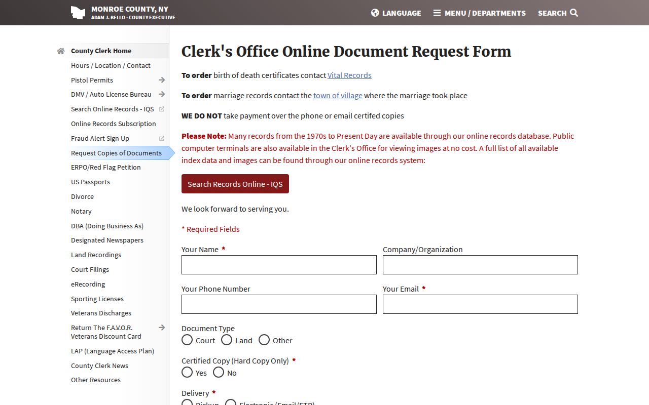 Brighton residents directory Monroe County Clerk record request form