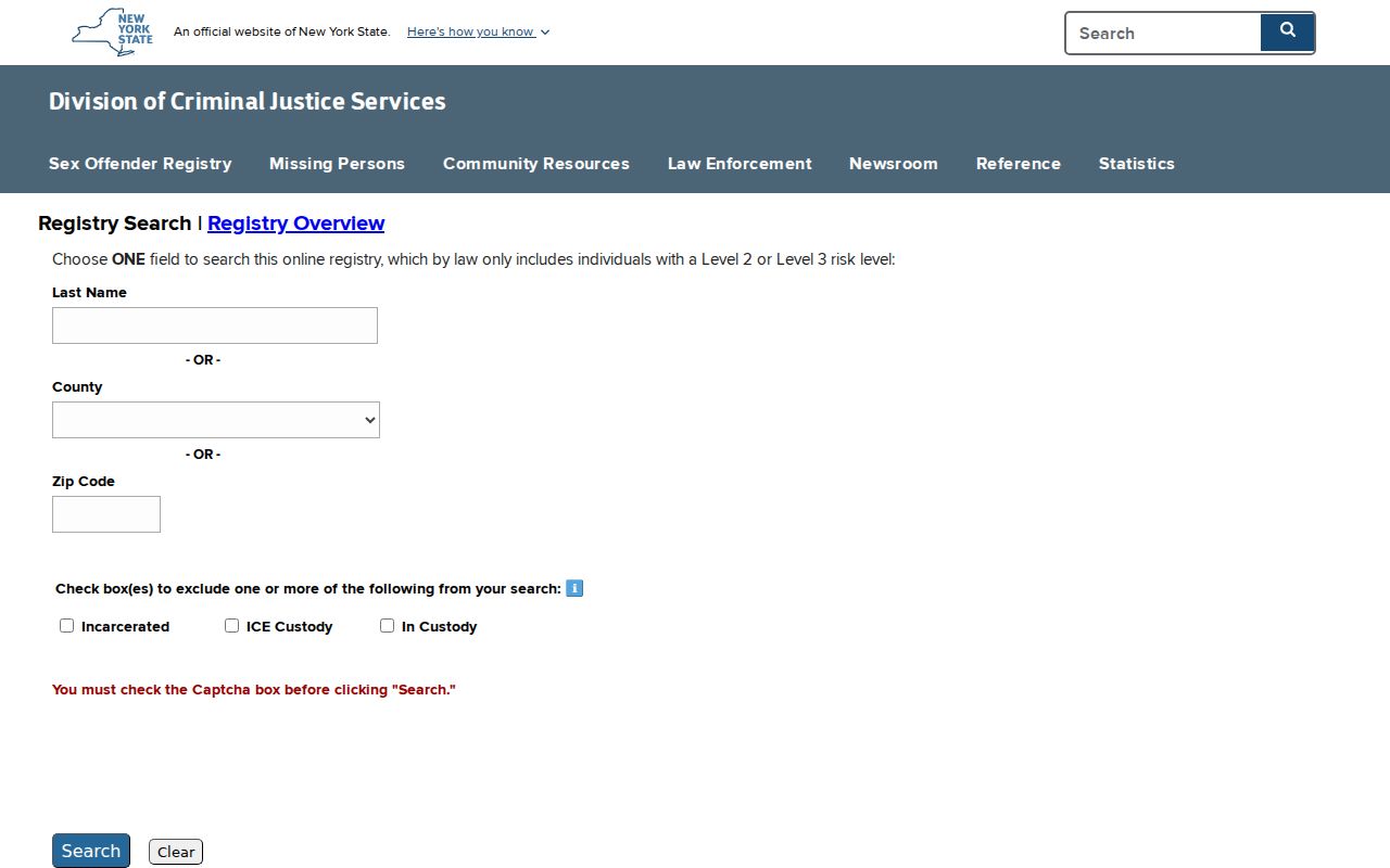 Brighton resident lookup New York offender registry search form